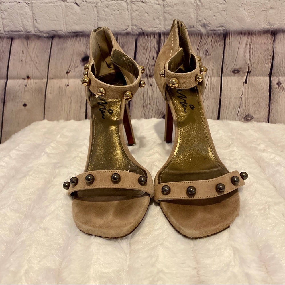 Lanvin Taupe Size 39 Suede Bead Embellished Heels